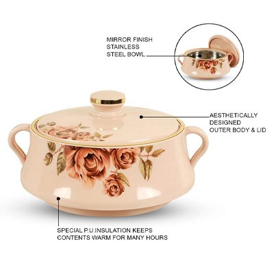 Nayasa Stainless Steel Plastic Floral Mirror Casserole Lorenzo (500, 1000, 1500 and 2000ml)(Beige)_Set of 4 - Image 2