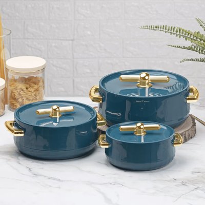 Selvel Elegance Thermoware Casserole Set (3 Pieces, 600ml, 1.2L, 1.7L, Emerald Green)