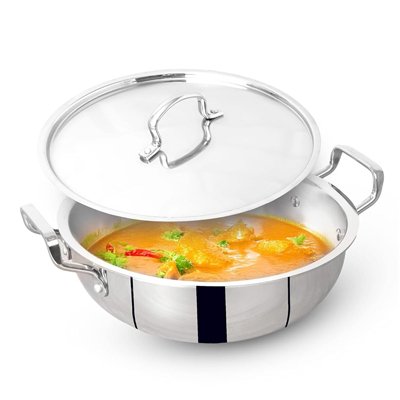 Mango Triply Stainless Steel Deep Kadai with Stainless Steel Lid 22 cm 2 LTR,