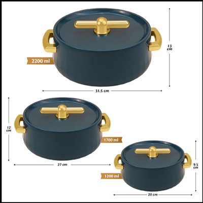 Selvel Elegance Thermoware Casserole Set (3 Pieces, 600ml, 1.2L, 1.7L, Emerald Green) - Image 2