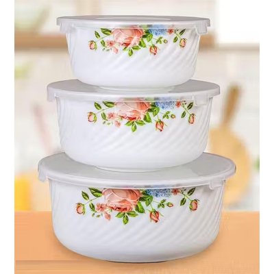 Opalware Microwave Safe Mixing and Serving Bowl with Lid 3 Pc Set